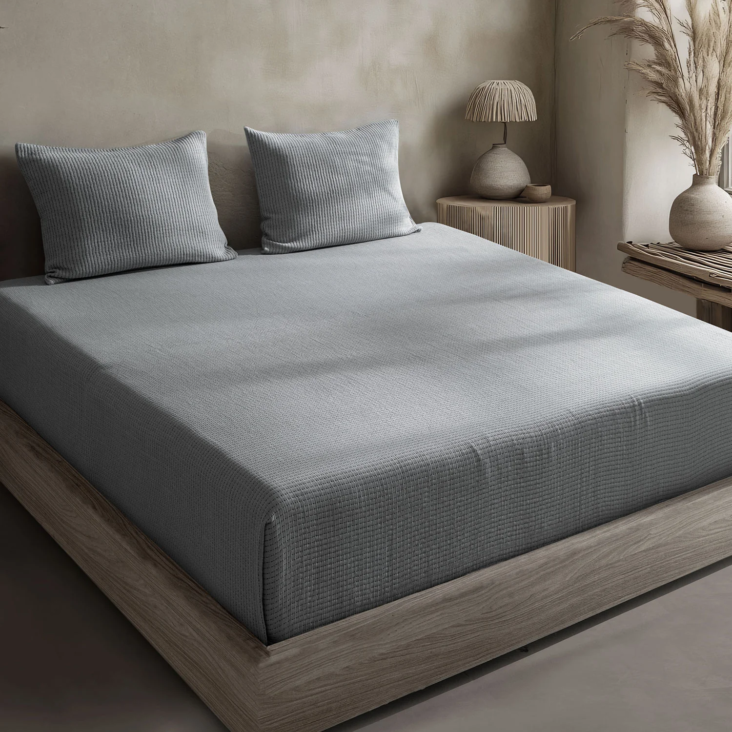 Linen Cotton Quilted Bed Spread Set – Lightweight All-Season Comfort - 3pcs Set - Image 14