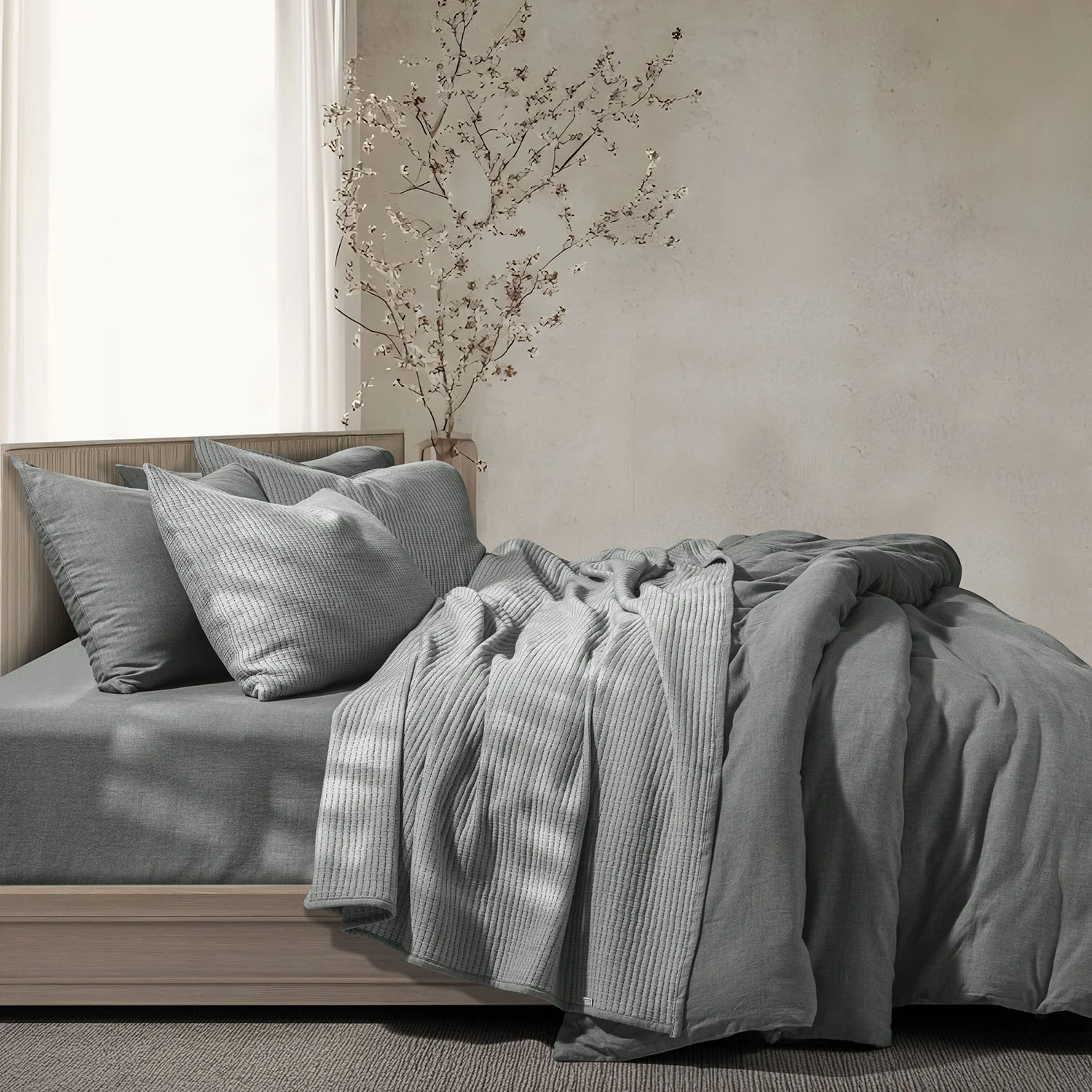 Linen Cotton Quilted Bed Spread Set – Lightweight All-Season Comfort - 3pcs Set - Image 13