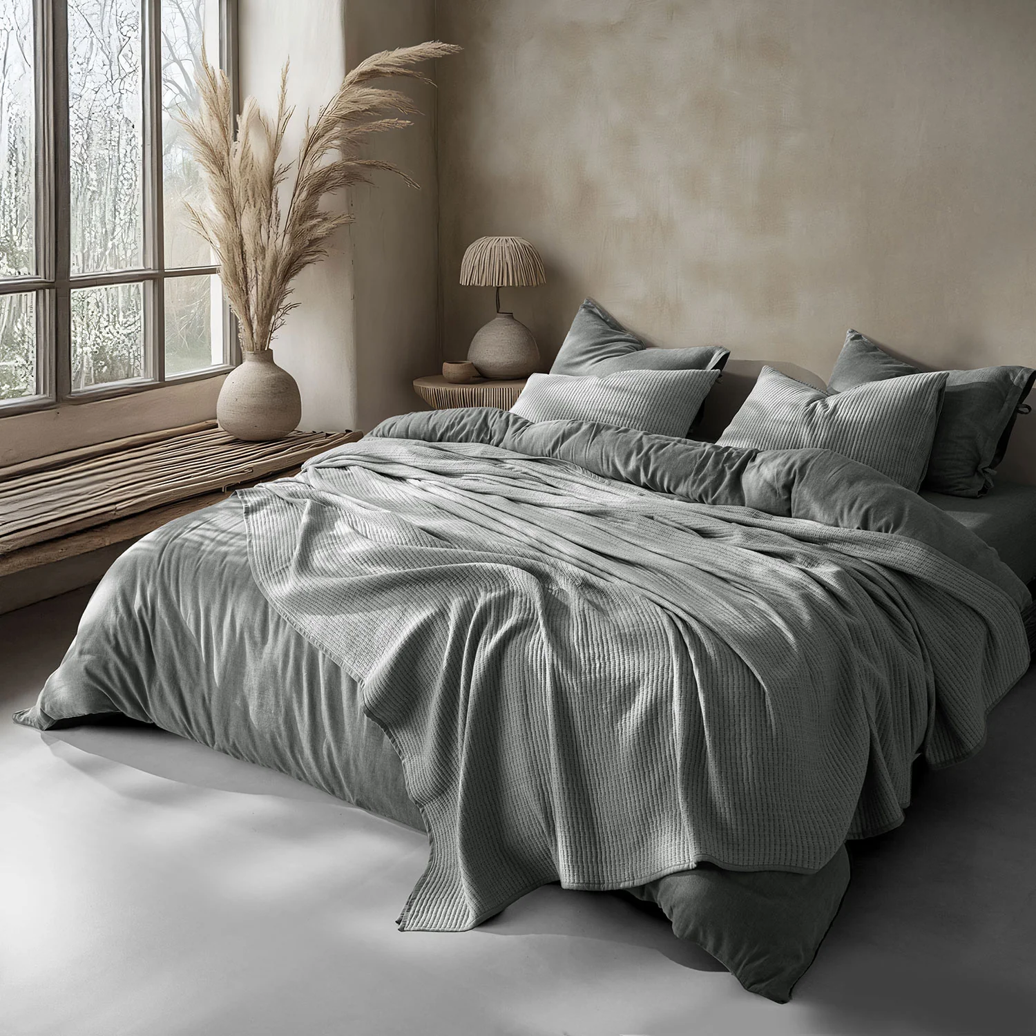 Linen Cotton Quilted Bed Spread Set – Lightweight All-Season Comfort - 3pcs Set - Image 16