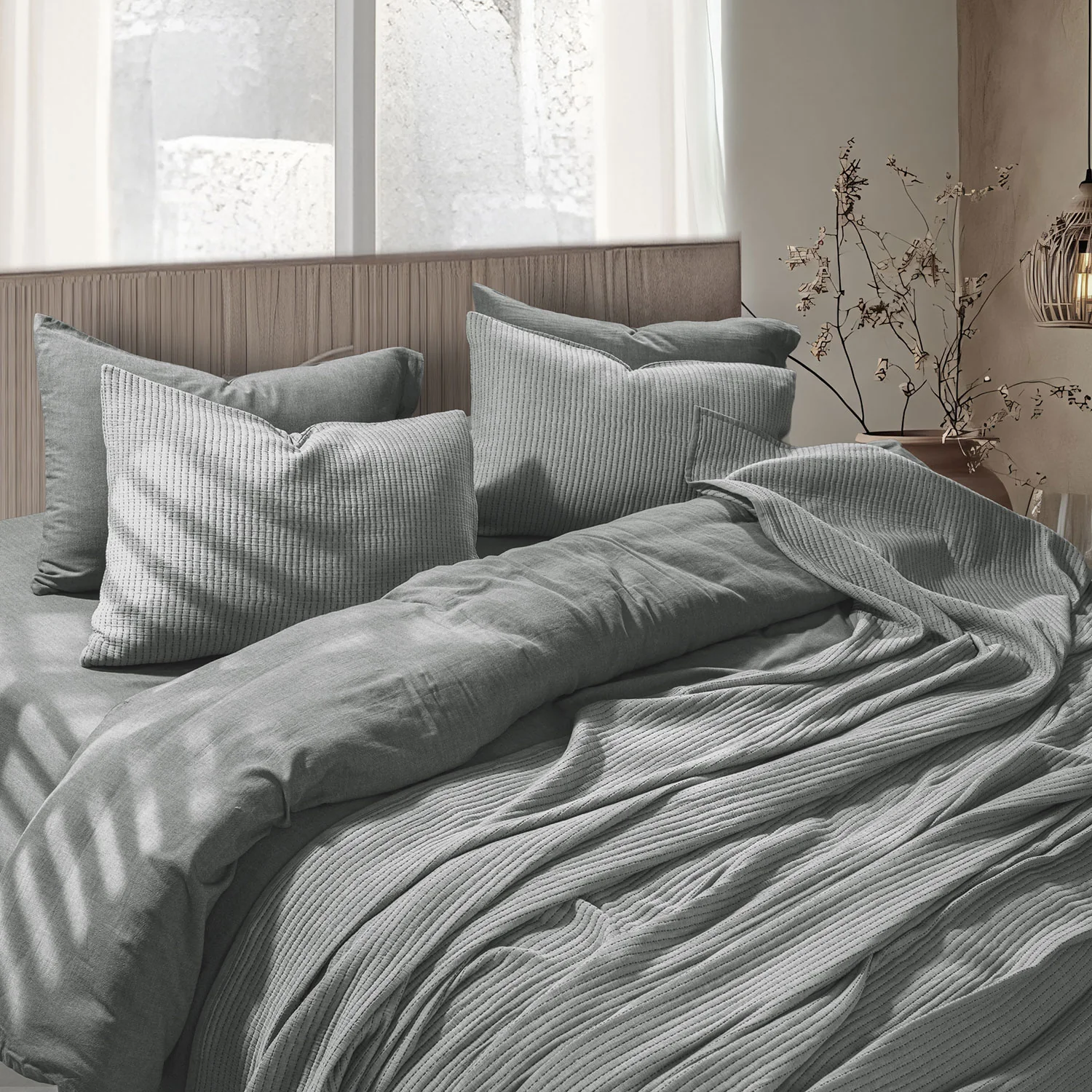 Linen Cotton Quilted Bed Spread Set – Lightweight All-Season Comfort - 3pcs Set - Image 17