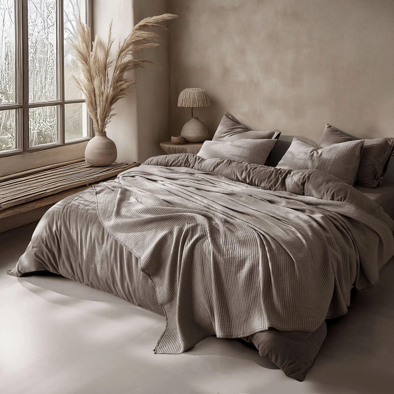 Linen Cotton Quilted Bed Spread Set – Lightweight All-Season Comfort - 3pcs Set - Image 22