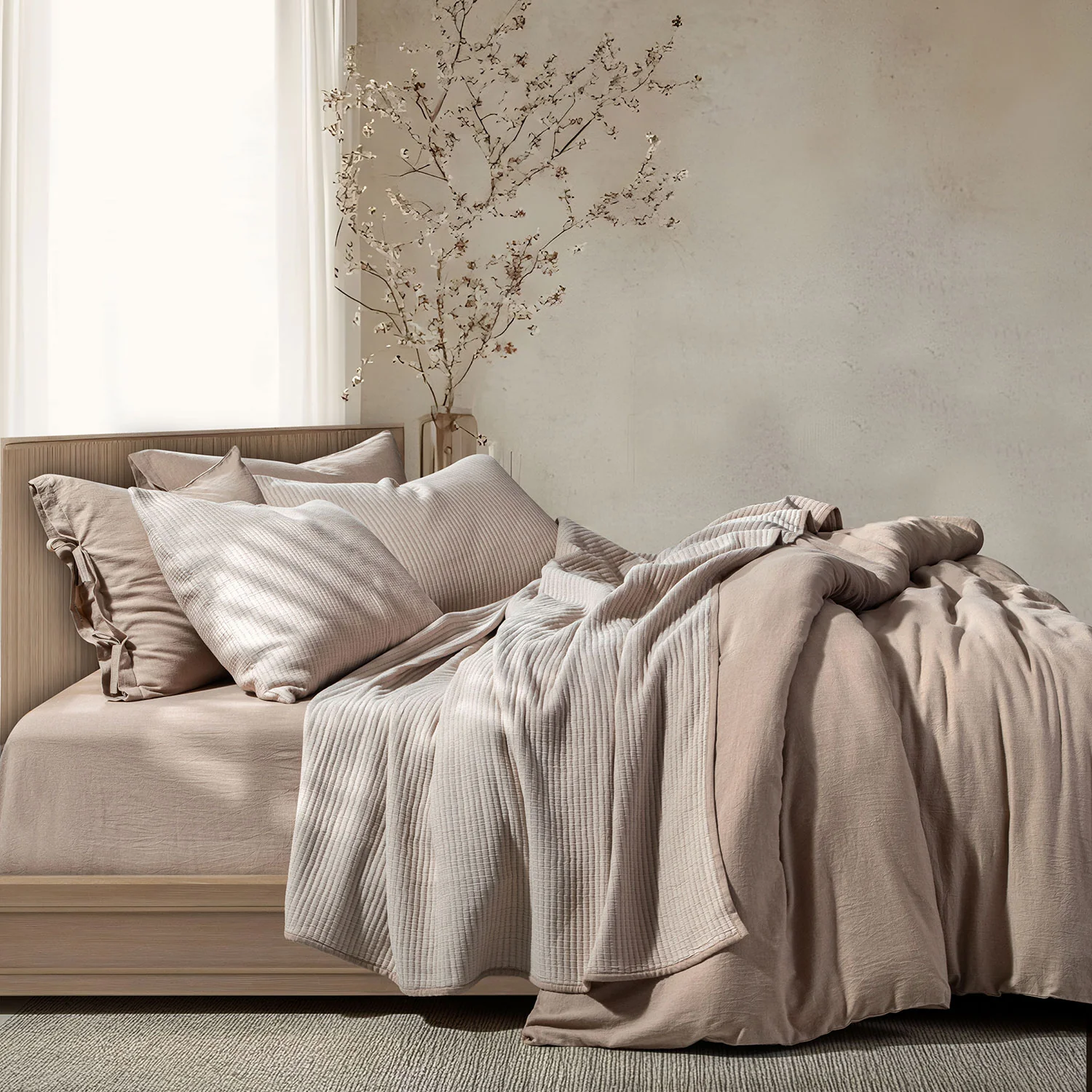 Linen Cotton Quilted Bed Spread Set – Lightweight All-Season Comfort - 3pcs Set - Image 7