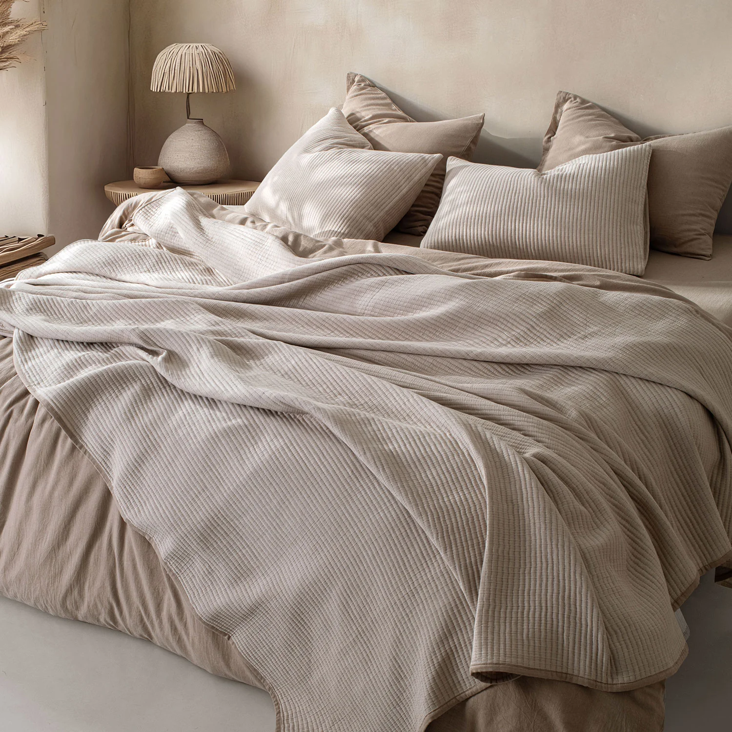 Linen Cotton Quilted Bed Spread Set – Lightweight All-Season Comfort - 3pcs Set - Image 10
