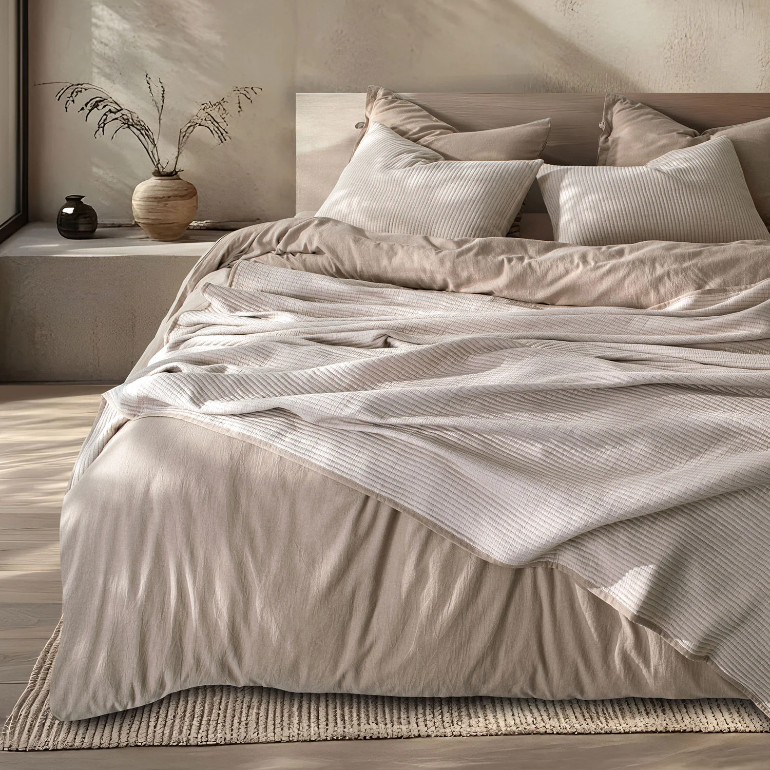Linen Cotton Quilted Bed Spread Set – Lightweight All-Season Comfort - 3pcs Set - Image 11